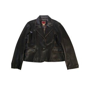 RVT Women's Brown Faux Leather Blazer Y2K Preppy Date Jacket
